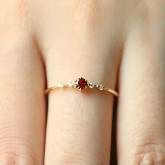New Gold Tiny Ruby Thin Ring - Picture 3 of 3